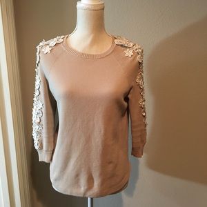 Jcrew floral sleeve beige sweater xs